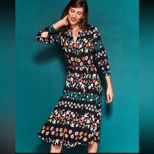 Boden Jessica Shirtdress in the black folklore print.